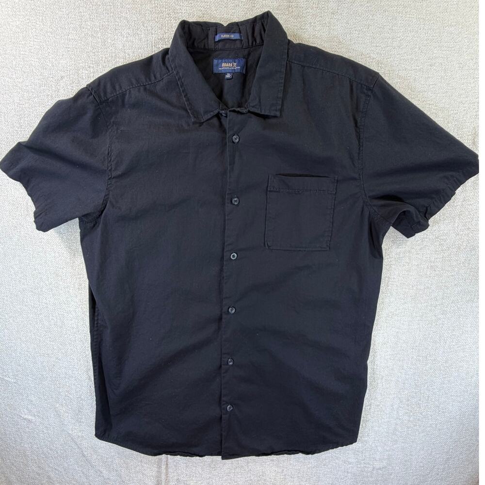 Roark Men's XL Black Classic Fit Short Sleeve Button Front Shirt Preppy Casual